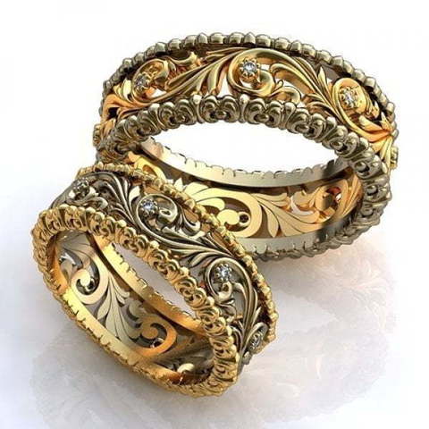 Золотые обручальные кольца с узором AOG-obr-639 из Комбинированные от Ювелирный салон Art of glow 1