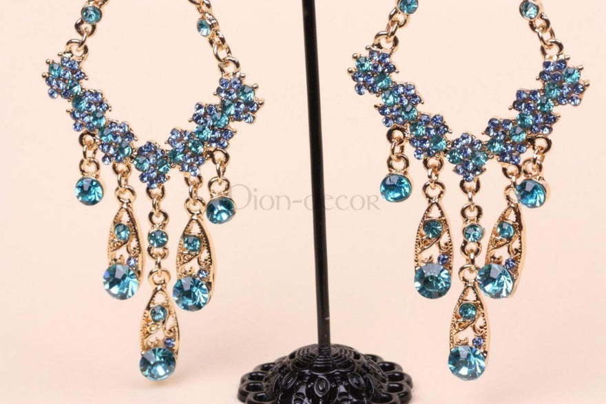 Серьги Бирюзовые цветы из Позолоченная бижутерия от  2