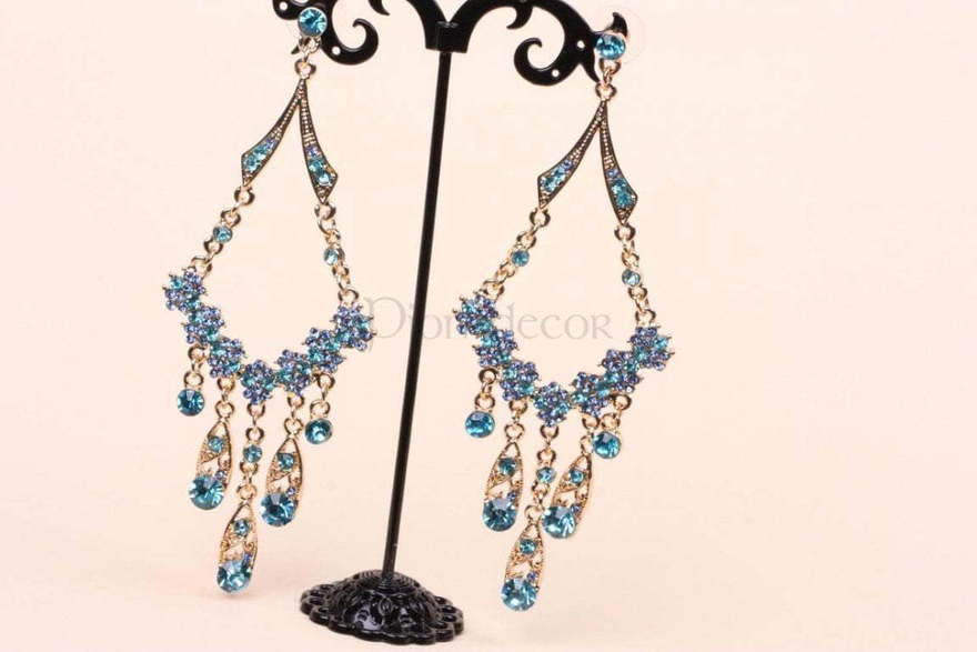 Серьги Бирюзовые цветы из Позолоченная бижутерия от  3