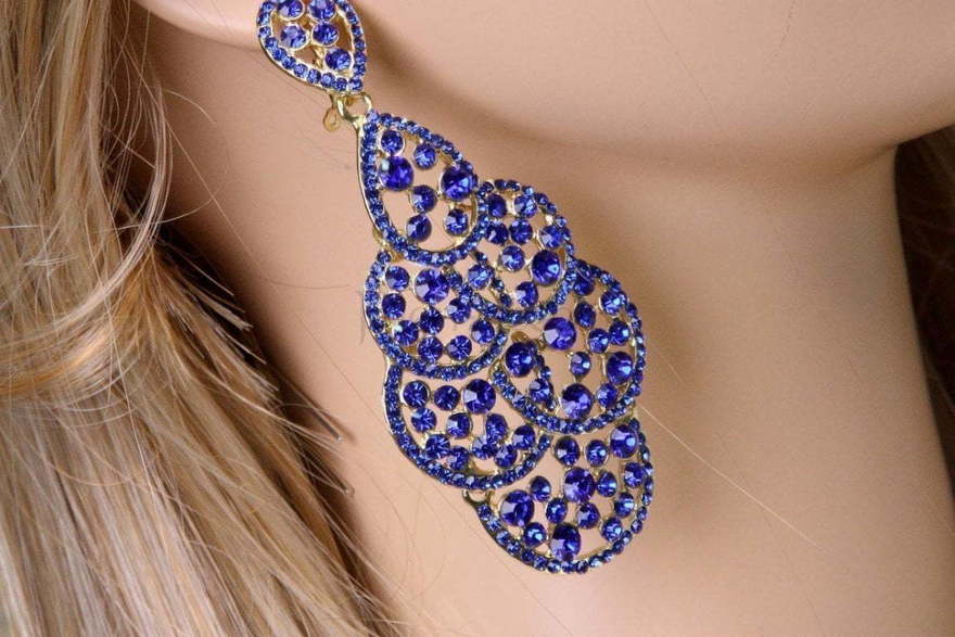 Серьги Узорные синие из Позолоченная бижутерия от  2