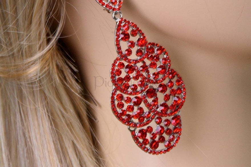 Серьги Узорные красные из Посеребренная бижутерия от  2