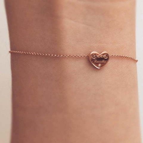 Тонкий золотой браслет с подвеской сердце AOG-YMB-0004HT из Розовое (красное) золото от Ювелирный салон Art of glow 2
