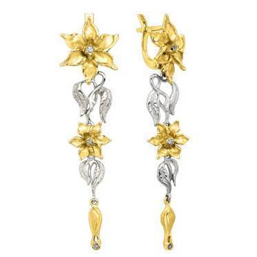 Серьги Афродита из Комбинированные, Желтое золото от Ювелирный салон Jewelry & Diamonds 1