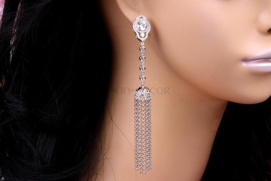 Серьги Иллюзион с цирконами из Посеребренная бижутерия от  2