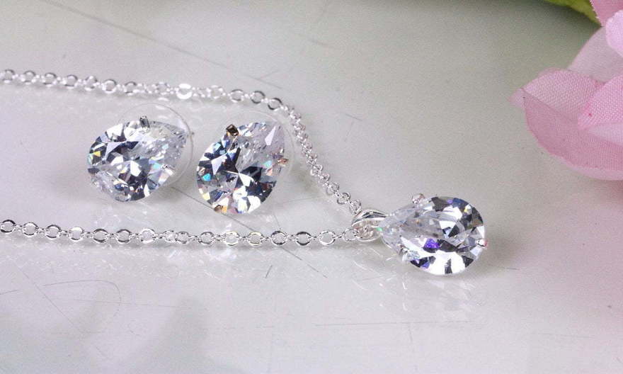 Серьги и кулон с цирконами Rain из Посеребренная бижутерия от  2