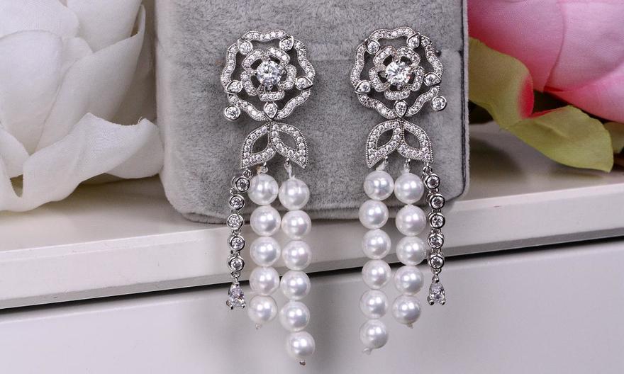Серьги Rosa с жемчугом и цирконами из Посеребренная бижутерия от  3