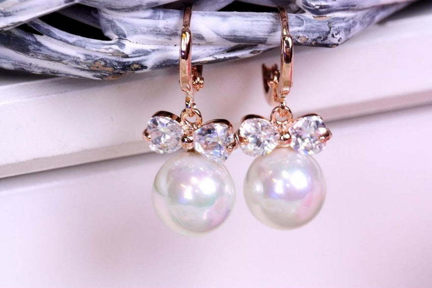 Серьги с цирконами Бантики золотистые из Позолоченная бижутерия от  2