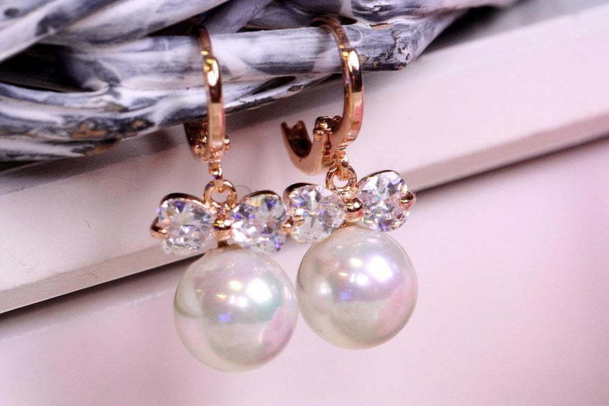 Серьги с цирконами Бантики золотистые из Позолоченная бижутерия от  3