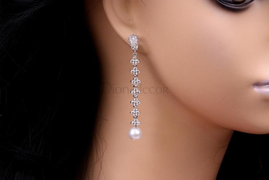 Серьги Жемчуга с цирконами из Посеребренная бижутерия от  2