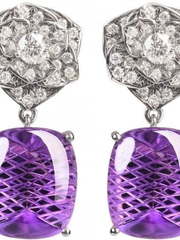 Серьги с крупными аметистами и россыпью бриллиантов AOG-E-01013 из Белое золото от Ювелирный салон Art of glow 1