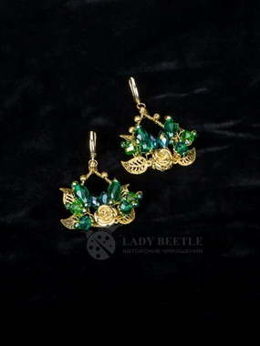 Серьги Sion зеленые из Позолоченная бижутерия от Lady Beetle 1