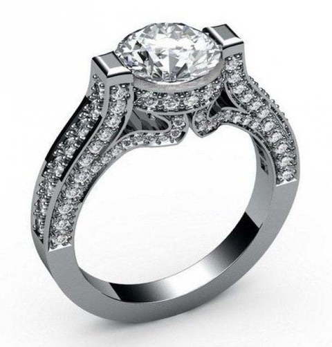 Помолвочное кольцо с бриллиантом и россыпью AOG-ER-0047 из Белое золото от Ювелирный салон Art of glow 1