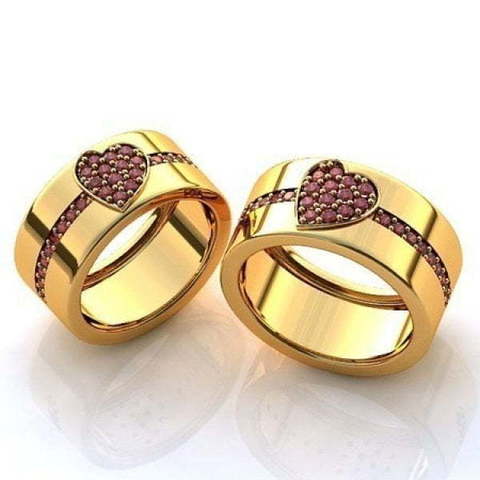 Широкое обручальное кольцо с рубинами R-KO-1055 из Желтое золото от Ювелирный салон Art of glow 1