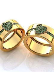Широкие обручальные кольца с изумрудами R-KO-1092 из Желтое золото от Ювелирный салон Art of glow 1