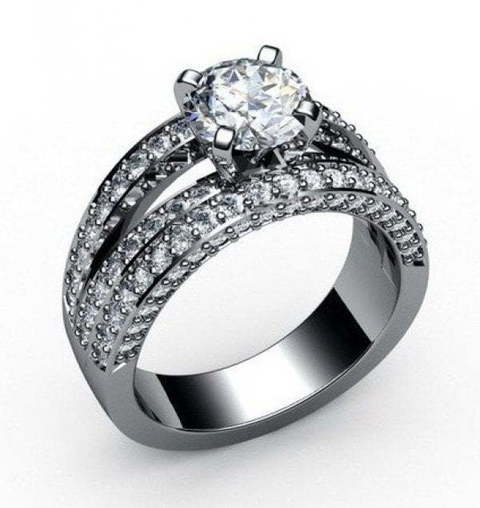 Эксклюзивное помолвочное кольцо с крупным бриллиантом и россыпью AOG-ER-0021 из Белое золото от Ювелирный салон Art of glow 1
