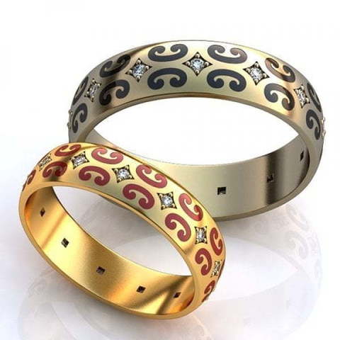 Необычные обручальные кольца с бриллиантами и эмалью AOG-obr-602 из Желтое золото от Ювелирный салон Art of glow 1