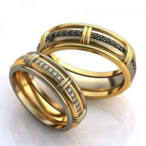 Обручальные кольца с черными и белыми бриллиантами AOG-obr-818 из Комбинированные от Ювелирный салон Art of glow 1