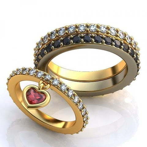Обручальные кольца с бриллиантами и рубином сердце AOG-obr-741 из Комбинированные от Ювелирный салон Art of glow 1