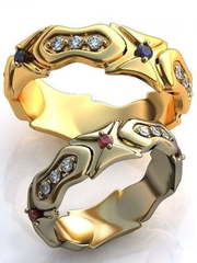 Необычные золотые обручальные кольца с камнями AOG-obr-730 из Желтое золото от Ювелирный салон Art of glow 1