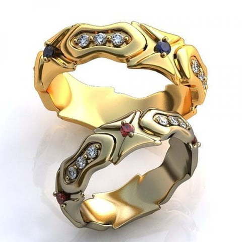 Необычные золотые обручальные кольца с камнями AOG-obr-730 из Желтое золото от Ювелирный салон Art of glow 1