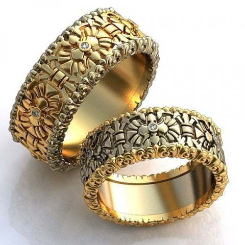 Широкие обручальные кольца с узорчатой поверхностью AOG-obr-636 из Комбинированные от Ювелирный салон Art of glow 1