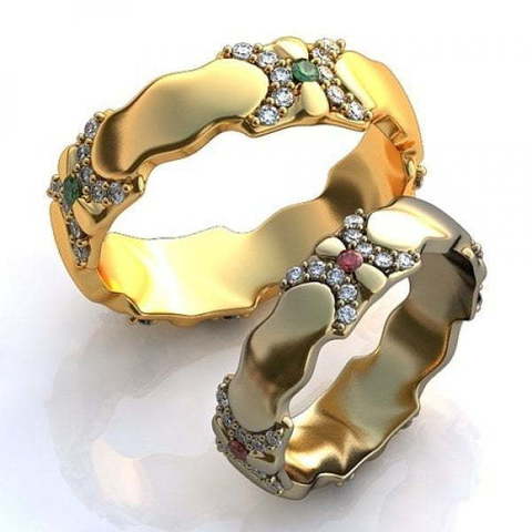 Фигурные обручальные кольца с камнями AOG-obr-733 из Желтое золото от Ювелирный салон Art of glow 1