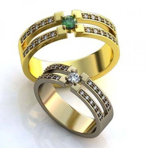 Обручальные кольца с бриллиантами и изумрудом AOG-obr-655 из Желтое золото от Ювелирный салон Art of glow 1