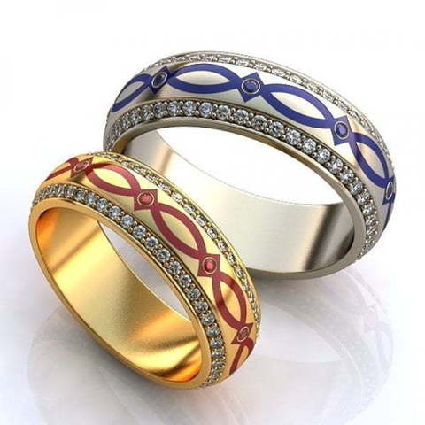 Золотые обручальные кольца с цветной эмалью AOG-obr-792 из Белое золото, Желтое золото от Ювелирный салон Art of glow 1