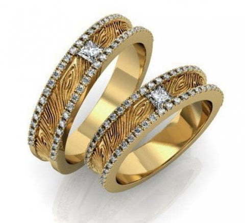 Золотые обручальные кольца с бриллиантами aog-wrb-042 из Желтое золото от Ювелирный салон Art of glow 1