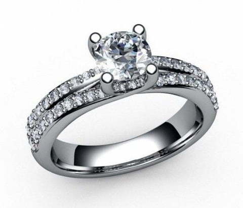 Помолвочное кольцо с крупным бриллиантом и россыпью AOG-CER-102 из Белое золото от Ювелирный салон Art of glow 1