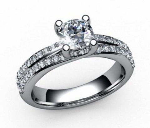Помолвочное кольцо с крупным бриллиантом и россыпью AOG-CER-526 из Белое золото от Ювелирный салон Art of glow 1