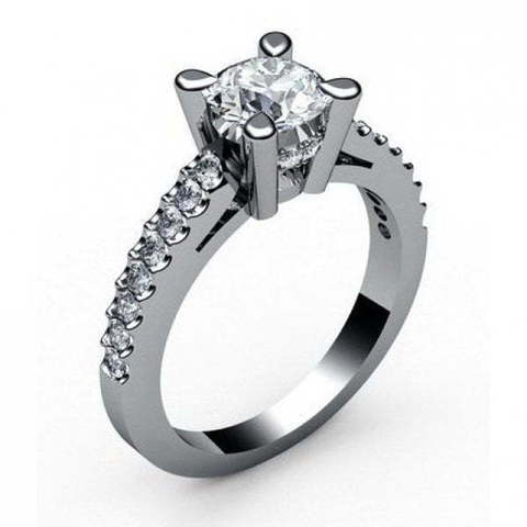 Помолвочное кольцо с крупным бриллиантом и россыпью AOG-ER-0060 из Белое золото от Ювелирный салон Art of glow 1