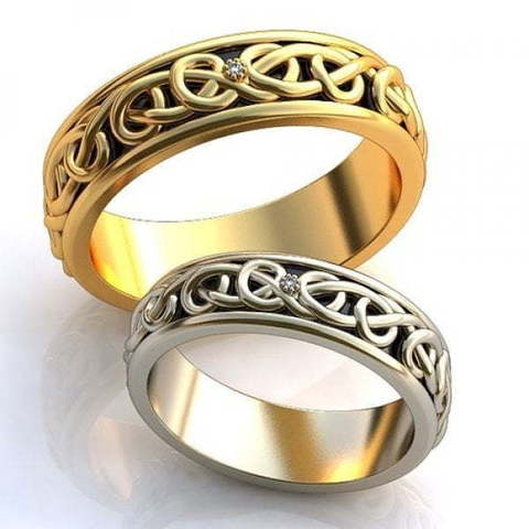 Необычные золотые обручальные кольца с эмалью AOG-obr-688 из Белое золото, Желтое золото от Ювелирный салон Art of glow 1