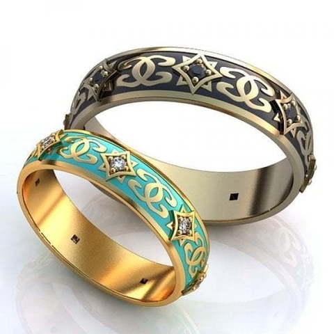 Эксклюзивные золотые обручальные кольца с эмалью AOG-obr-598 из Желтое золото от Ювелирный салон Art of glow 1