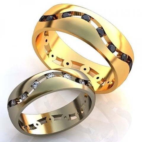 Необычные обручальные кольца с черными бриллиантами AOG-obr-406 из Желтое золото от Ювелирный салон Art of glow 1