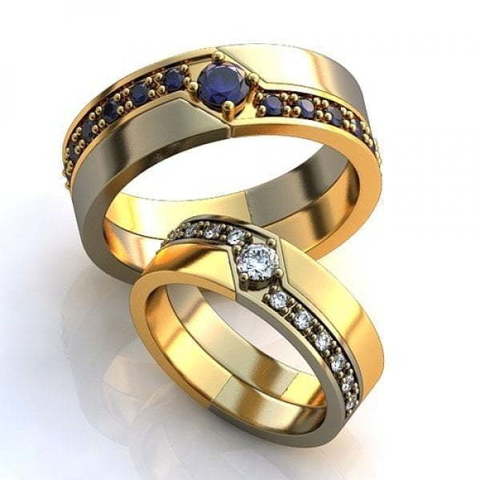 Обручальные кольца с дорожкой сапфиров и бриллиантов AOG-obr-656 из Комбинированные от Ювелирный салон Art of glow 1