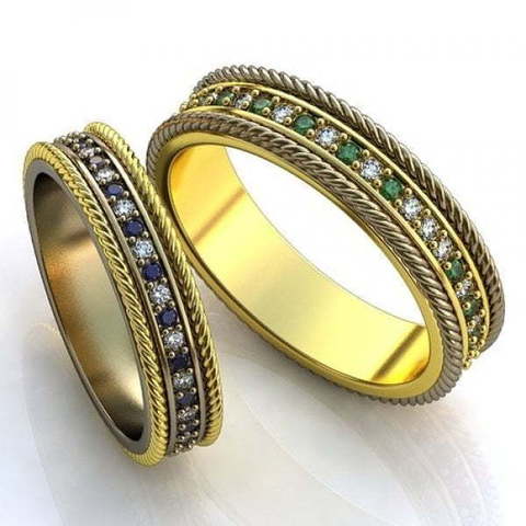 Обручальные кольца с дорожкой контрастных камней AOG-obr-635 из Желтое золото от Ювелирный салон Art of glow 1
