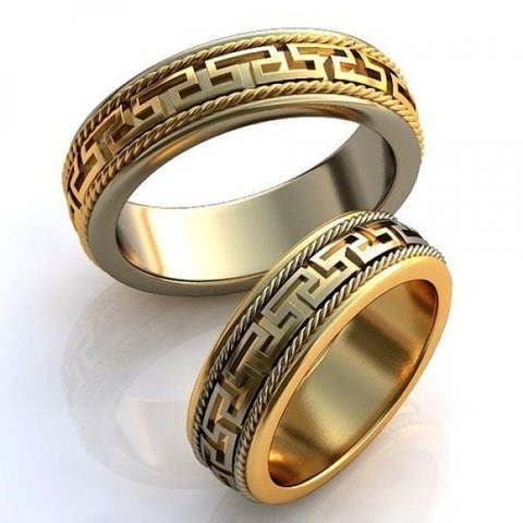 Стильные обручальные золотые кольца с узором AOG-obr-711 из Комбинированные от Ювелирный салон Art of glow 1