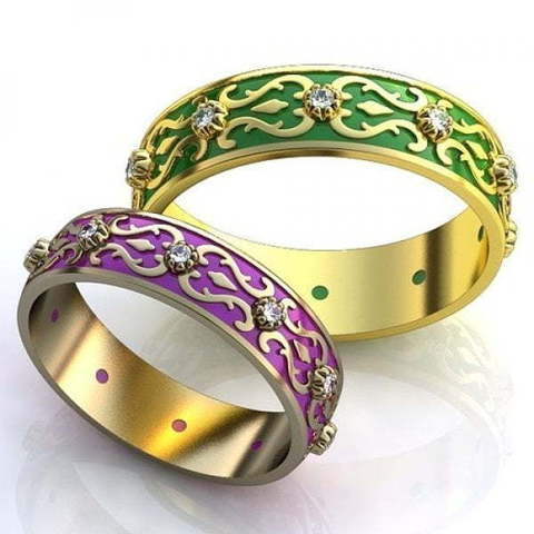 Обручальные кольца с яркой эмалью и бриллиантами AOG-obr-603 из Желтое золото от Ювелирный салон Art of glow 1