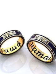 Обручальные кольца с эмалью, камнями и гравировкой R-KO-1013 из Желтое золото от Ювелирный салон Art of glow 1