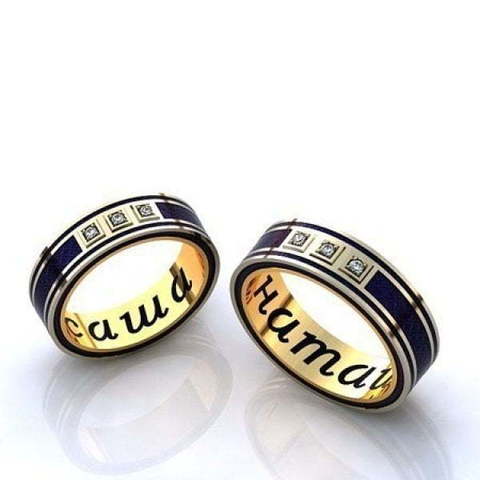 Обручальные кольца с эмалью, камнями и гравировкой R-KO-1013 из Желтое золото от Ювелирный салон Art of glow 1