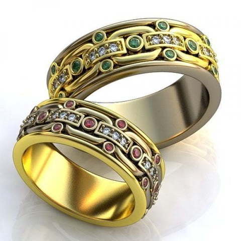 Необычные обручальные кольца с драгоценными камнями AOG-obr-393 из Комбинированные от Ювелирный салон Art of glow 1