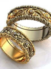 Золотые обручальные кольца с узором и камнями AOG-obr-637 из Желтое золото, Комбинированные от Ювелирный салон Art of glow 1