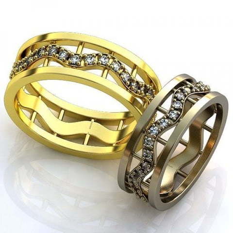 Широкие обручальные кольца с бриллиантами AOG-obr-372 из Желтое золото от Ювелирный салон Art of glow 1