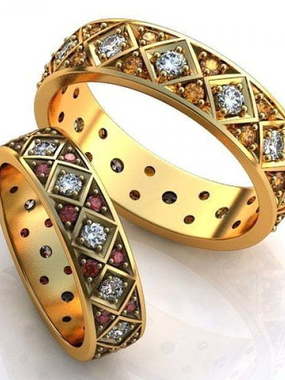 Обручальные кольца с рубинами, цитринами и бриллиантами AOG-obr-521 из Желтое золото от Ювелирный салон Art of glow 1