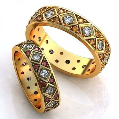 Обручальные кольца с рубинами, цитринами и бриллиантами AOG-obr-521 из Желтое золото от Ювелирный салон Art of glow 1