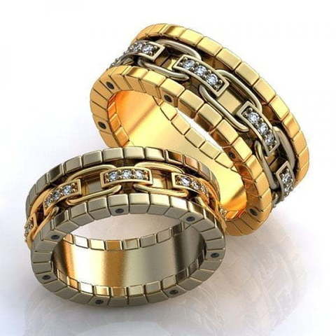 Необычные дизайнерские широкие обручальные кольца AOG-obr-759 из Комбинированные от Ювелирный салон Art of glow 1