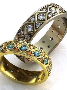 Обручальные кольца с россыпью драгоценных камней AOG-obr-217 из Желтое золото от Ювелирный салон Art of glow 1