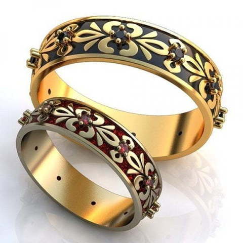 Обручальные кольца с цветной эмалью и камнями AOG-obr-614 из Желтое золото от Ювелирный салон Art of glow 1