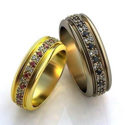 Кольца обручальные с черными бриллиантами и рубинами AOG-obr-057 из Желтое золото от Ювелирный салон Art of glow 1